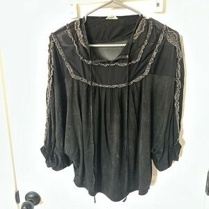 POL Black Blouse with Lace Trim